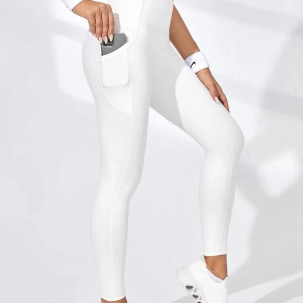 Shein High Stretch Pocket Side Wide Waistband Sports Leggings